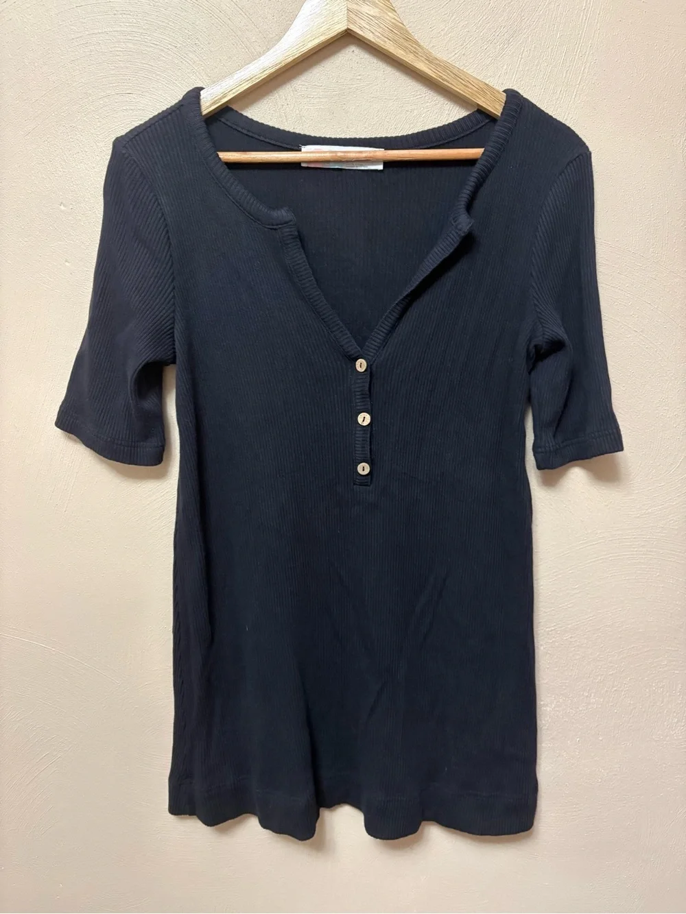 Free People FP Beach Jane Shift Mini Dress Black Ribbed Size Medium